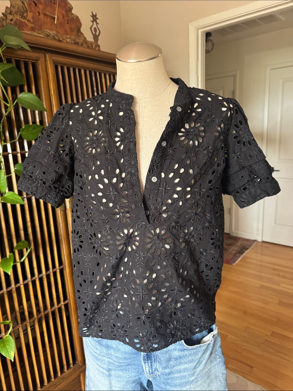 J crew black embroidered top